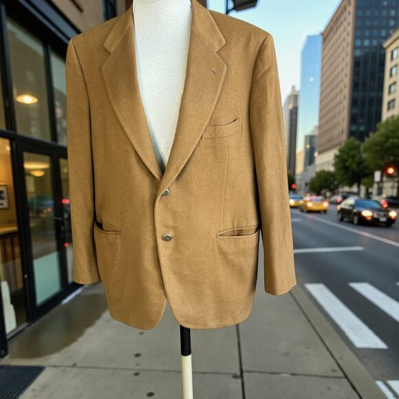 Saks Fifth Avenue Men's Sport Coat 100% Wool Camel Blazer Size 40R